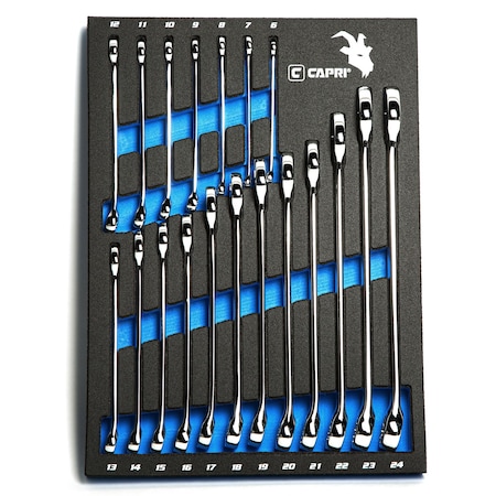Capri Tools Combination Wrench Set W The Mechanic's Tray, Metric 6 to 24 mm, 19Pcs CP11390MT